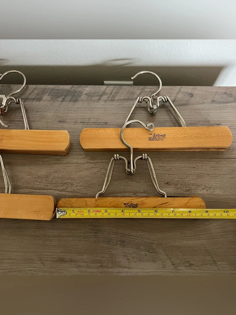 Vintage Setwell & The Scot Wood Hangers Mixed Lot Of 7 Clamp Pants Skirt Patent